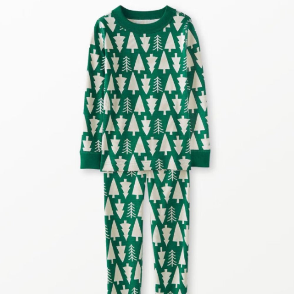 Hanna Andersson Holiday HannaJams Long John Pajama Set Winter Green Size 120 6 7